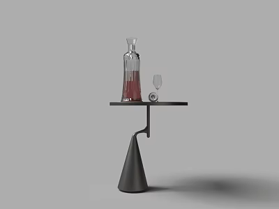 Modern Minimalist Round Side Table With Wine Decanter Wine Glass And Small Decorative Piece 3d model