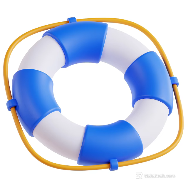 Blue And White Lifebuoy Design With Yellow Rope And Floating Structure 3d model 