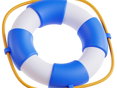 Blue And White Lifebuoy Design With Yellow Rope And Floating Structure 3d model