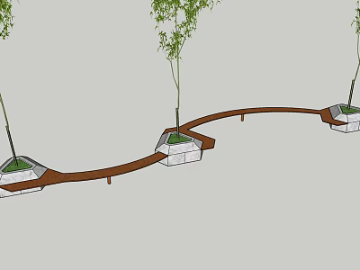 Stylish Outdoor Chair Design Featuring Curved Wooden Path And Green Trees In Garden 3d model