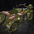 Vintage Green Motorcycle With Sidecar Star Emblem And Classic Retro Design