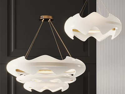 Modern Chandelier With Scalloped White Shade And Gold Metal Hanging Frame 3d model