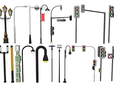 Outdoor Lights with Various Designs Including Street Lamps and Garden Fixtures 3d model