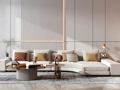 Modern Living Room Interior With Sectional Sofa Decorative Pillows And Round Coffee Table 3d model