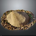 Natural Wood and Stone Raw Materials Pile with Colorful Chips on Black Background