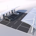 Electric Vehicle Charging Station With Canopy Structures Parked SUV Sedan And Charging Ports