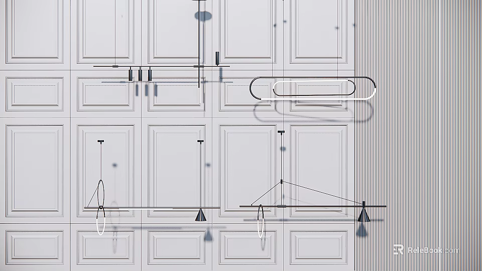 Wireframe Style Chandelier Designs With Various Shapes And Background Wall Patterns 3d model 