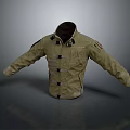 Beige Daily Use Jacket With Stand Collar Multiple Pockets And Shoulder Patches 3d model