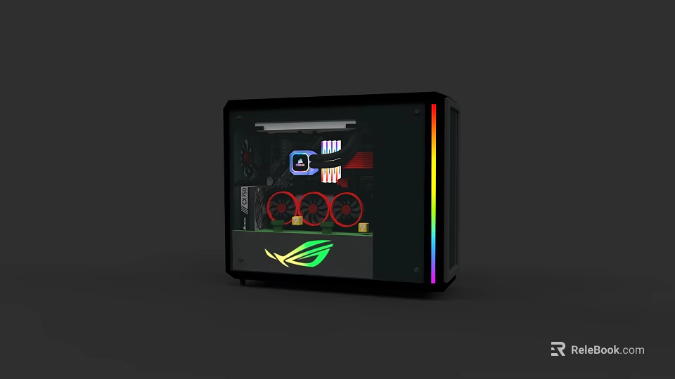 Gaming PC Case with Transparent Panel RGB Lighting and Red Cooling Fans 3d model 