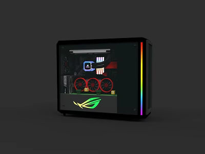 Gaming PC Case with Transparent Panel RGB Lighting and Red Cooling Fans 3d model