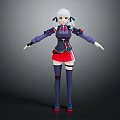 Game and Movie Character With White Hair Dark Outfit Red Skirt and Mechanical Details