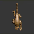 Golden Mechanical Tiger Sculpture With Detailed Structure And Shiny Metallic Surface