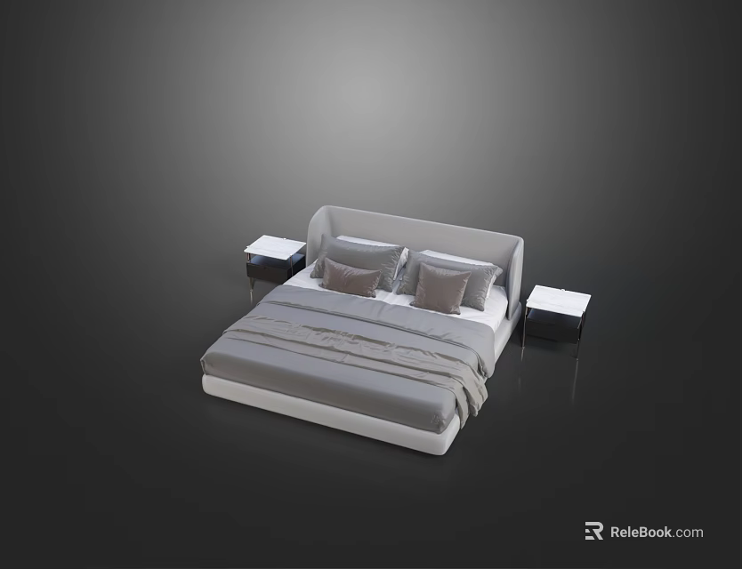 Modern Double Bed Interior Featuring Nightstands Soft Bedding And Decorative Pillows 3d model 