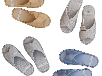Comfortable Indoor Slippers with Cross Strap Design in Beige Light Grey Blue for Home Wear 3d model