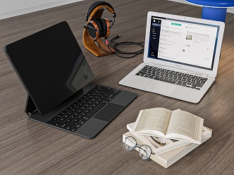 Laptop Combination Book Headset Lamp 3d model