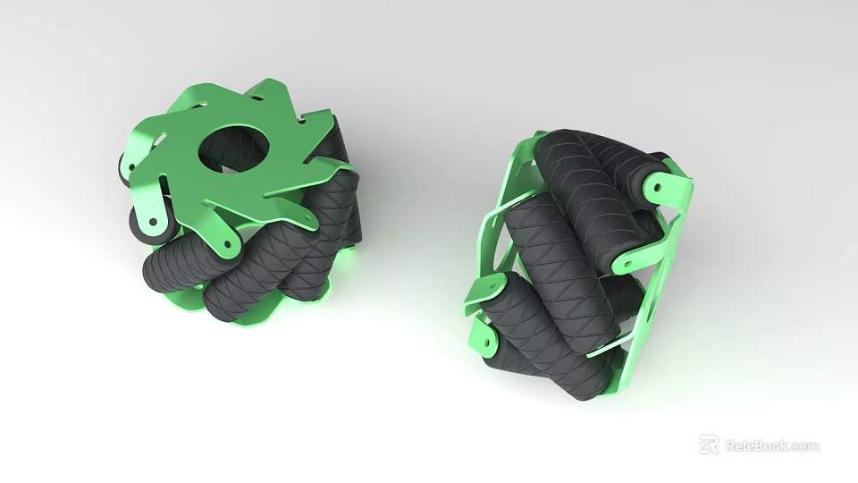 Innovative Black Rubber Tire With Green Mechanical Frame And Structural Design 3d model
