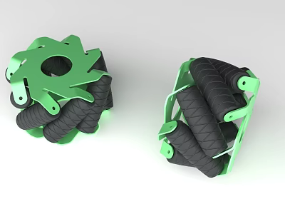 Innovative Black Rubber Tire With Green Mechanical Frame And Structural Design 3d model