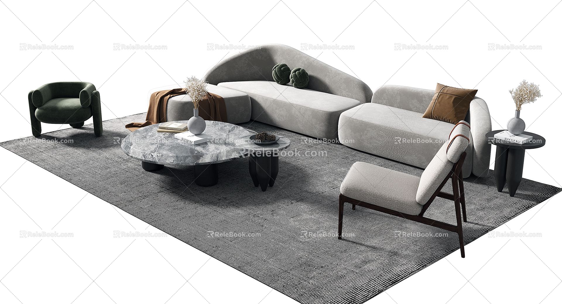 Modern sofa coffee table combination 3d model