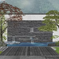 New Chinese style water drop wall water view rockery water view stone red maple landscape tree pine tree 3d model