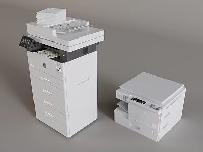 Smart Machines White Multifunctional Printers With Drawers And Control Panels For Office Use 3d model