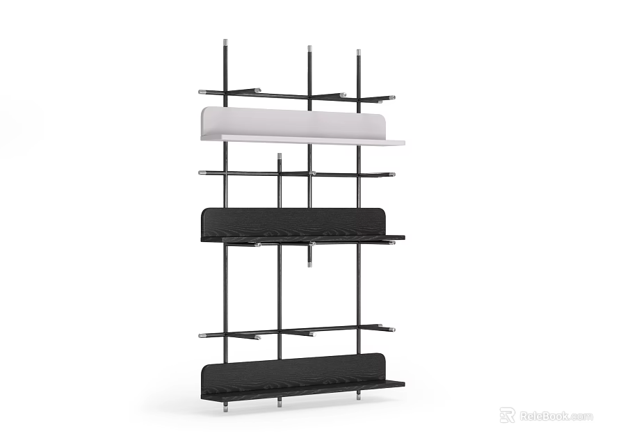 Modern Clothes Rack Design With Multi Layer Black And White Shelves 3d model 