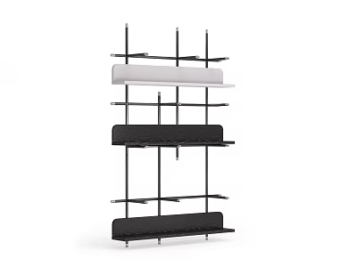 Modern Clothes Rack Design With Multi Layer Black And White Shelves 3d model