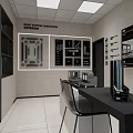 Modern Commercial Interior Space With Glass Partitions White Flooring And Display Shelves