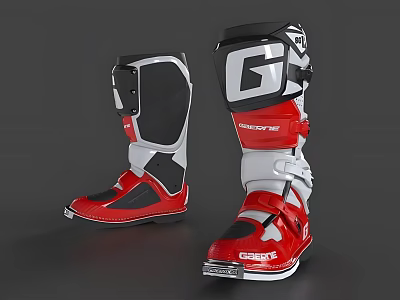 Red Black White Motorcycle Boots With High Top Design G Logo And SERIONE Brand 3d model