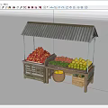 Fresh Assorted Fruits Displayed On Wooden Market Stall With Metal Canopy And Crates