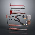 Various Weapons Collection Including Axe Knife Gun Crowbar Baseball Bat And Tools 3d model