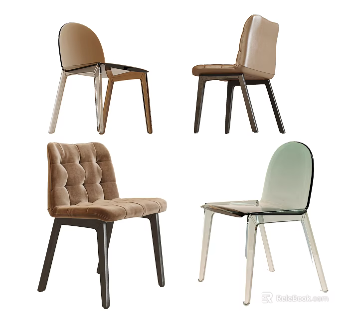 Modern Accent Chairs With Leather Tufted Fabric Transparent Designs And Sleek Legs 3d model 