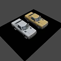 Two Vintage White And Yellow Coupe Cars With Retro Design And Classic Style