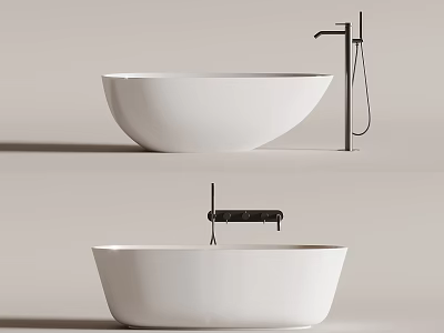 Elegant White Freestanding Bathtub With Black Faucet And Modern Minimalist Design 3d model