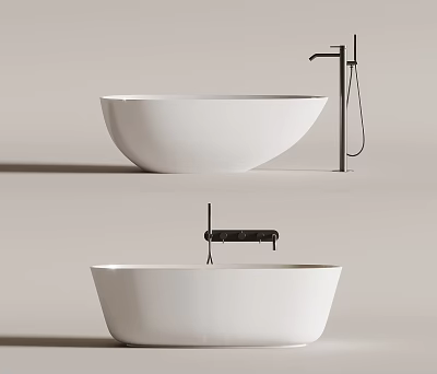 Elegant White Freestanding Bathtub With Black Faucet And Modern Minimalist Design 3d model
