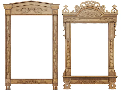Two Ornate Wooden Frames with Intricate Carved Lines for Decorative Design 3d model