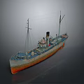 Vintage Water Vessel With Tall Masts Smokestack Blue And Orange Hull And Detailed Deck