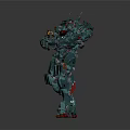 Green Bio Mechanical Mech Warrior Holding Large Gun With Detailed Armor And Sci Fi Design