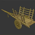 Ancient Wooden Cart with Simple Wooden Frame and Large Spoked Wheel
