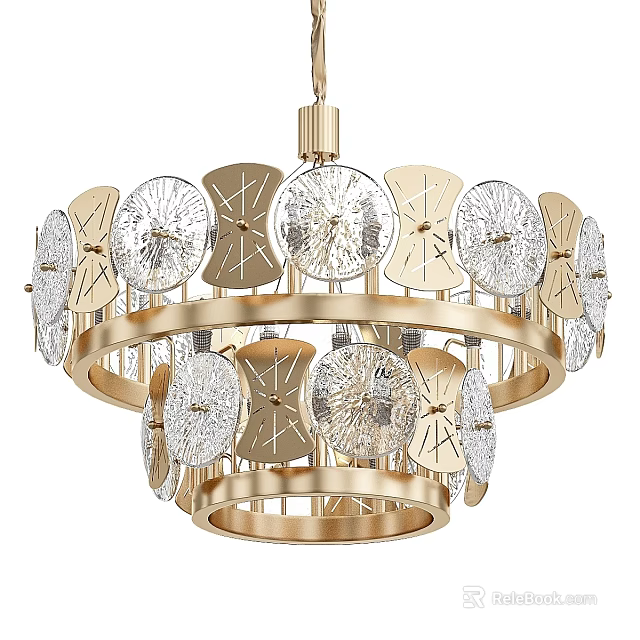 Luxurious Modern Chandelier With Golden Frame And Crystal Like Decorative Pieces 3d model 