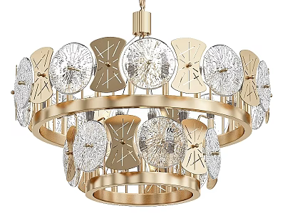 Luxurious Modern Chandelier With Golden Frame And Crystal Like Decorative Pieces 3d model