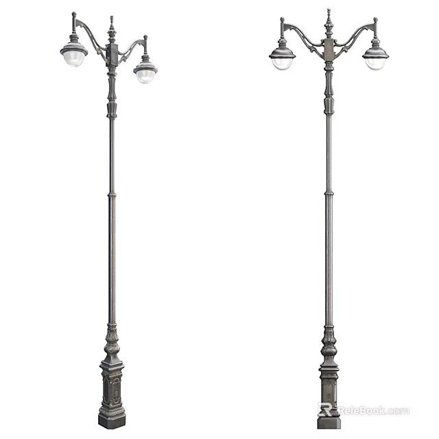 Vintage Outdoor Street Lamps With Decorative Metal Poles For Garden Lighting Design 3d model 