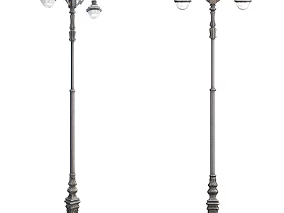 Vintage Outdoor Street Lamps With Decorative Metal Poles For Garden Lighting Design 3d model