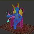 Purple Dragon Sitting On Plaid Armchair Holding Small Object With Red Patterned Rug