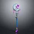 Enchanted Magic Staff With Crescent Moon Top Purple Cubes Pink Stars And Blue Shaft