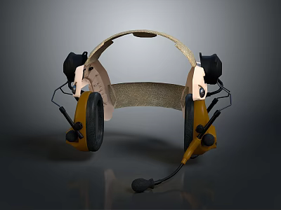 Professional Headphones Design With Textured Headband Yellow Earmuffs And Microphone 3d model
