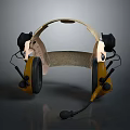 Professional Headphones Design With Textured Headband Yellow Earmuffs And Microphone