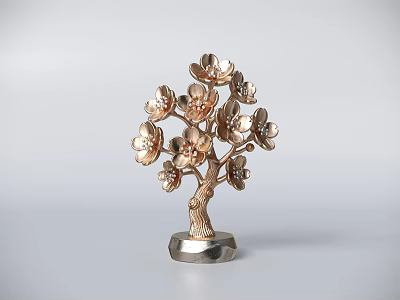 Tree Shaped Decorative Ornament Set With Golden Flowers And Metal Base For Elegant Home Decoration 3d model