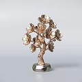 Tree Shaped Decorative Ornament Set With Golden Flowers And Metal Base For Elegant Home Decoration