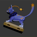 Blue Cat Character With Orange Ears Tail And Blue Scarf On Yellow Platform
