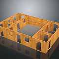 Residential Building Frame Construction With Wooden Structure Room Layout And Window Door Openings